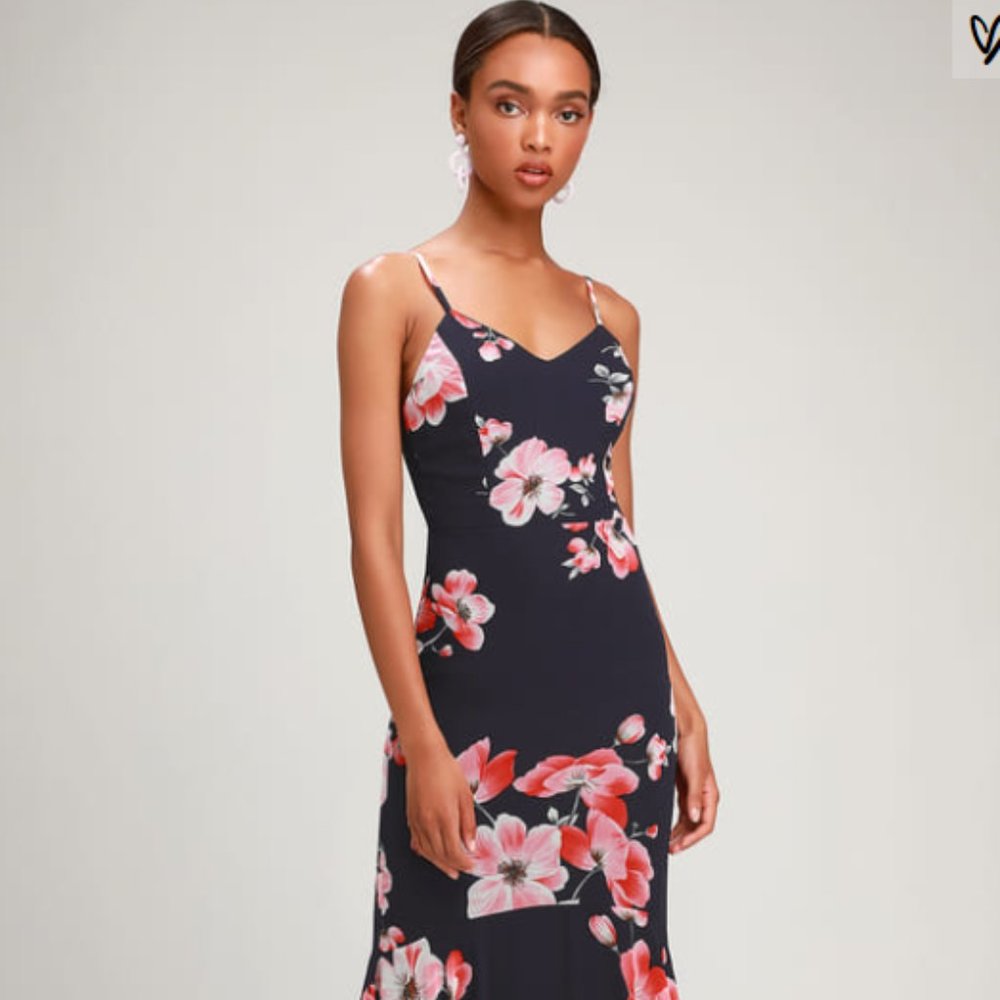 Wandering Wendy Navy Blue Floral Print Maxi Dress